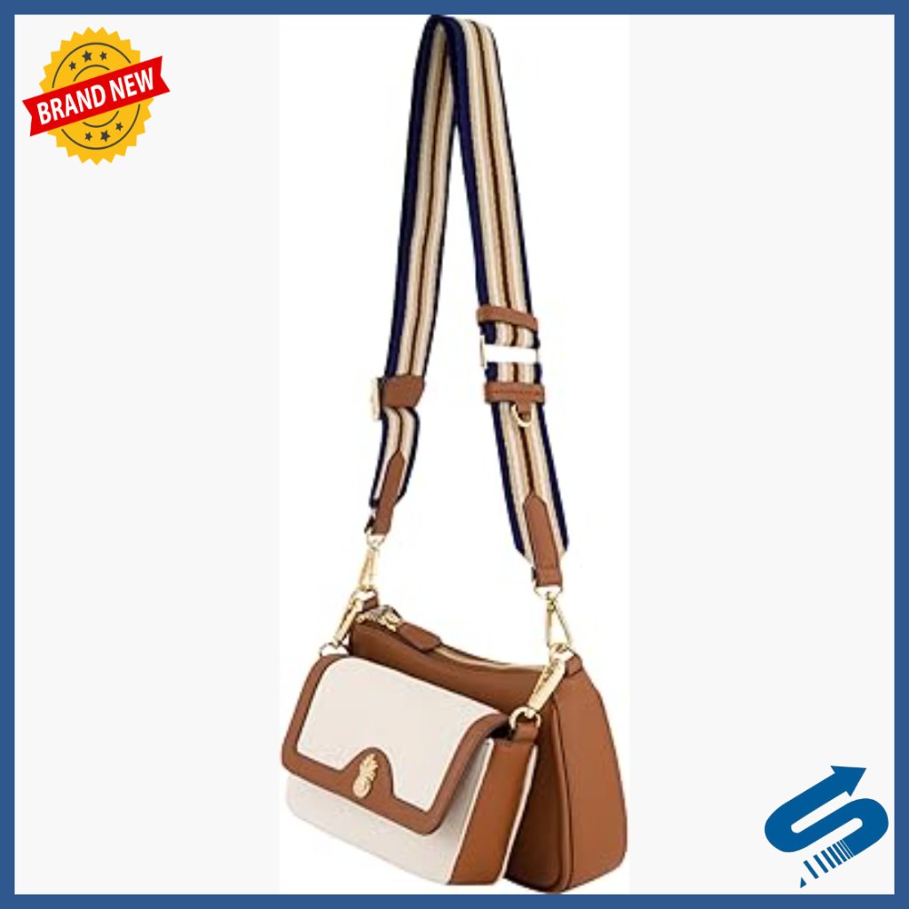 Double Crossbody Bag Purse With Adjustable Strap, Canvas & Leather Trim